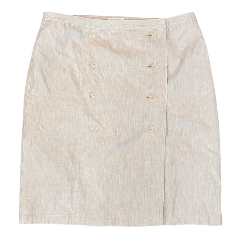 Vintage Y2K Isaac Mizrahi A-Line Skirt Double Breasted Neutral Beige 14